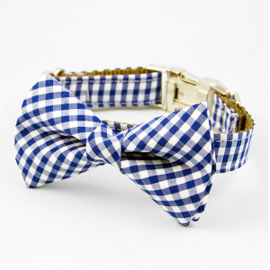 Blue Gingham Dog Bow Tie Collar